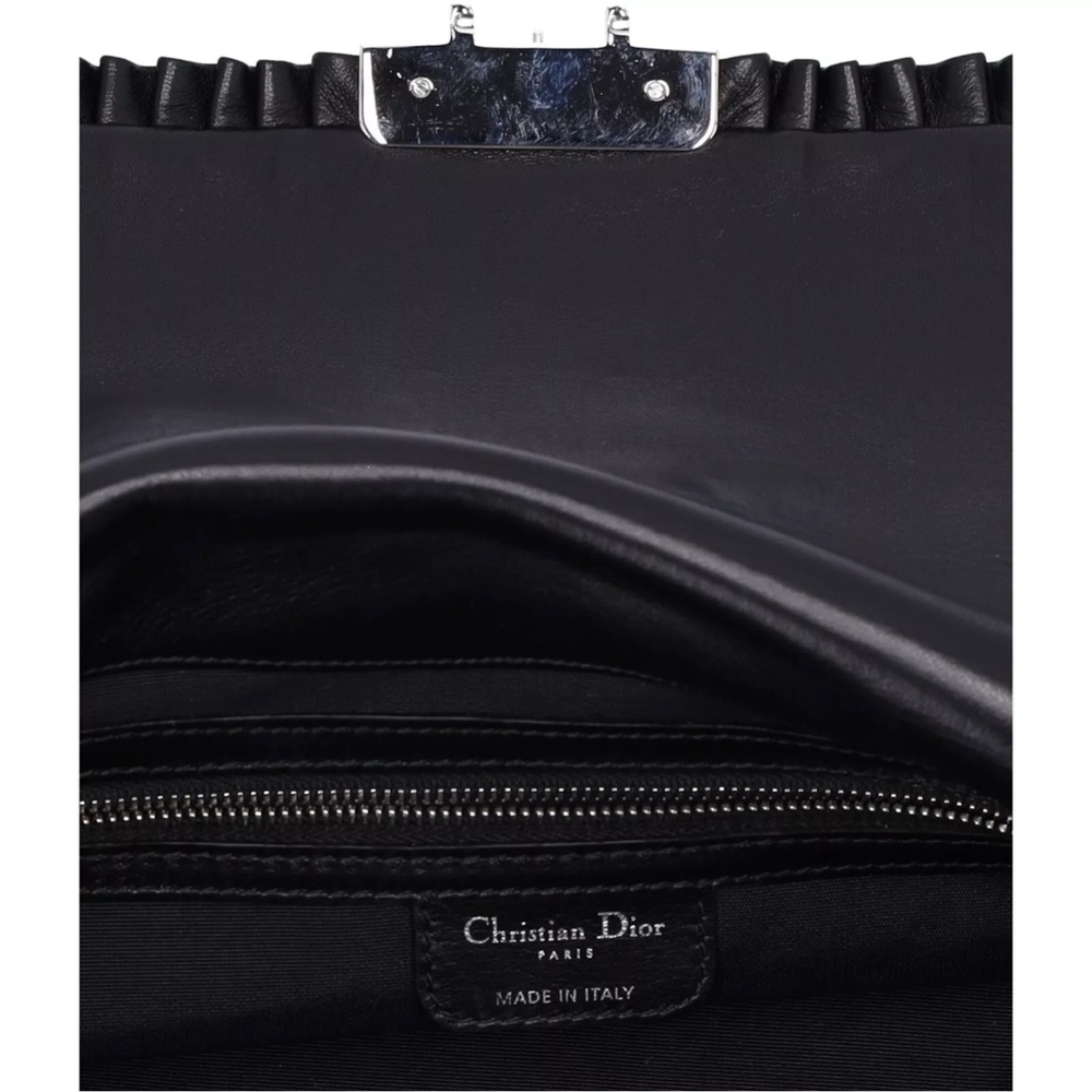 Christian Dior Black Lambskin Leather New Lock Ruffle Flap Shoulder Bag Ruffle - Picture 14 of 15
